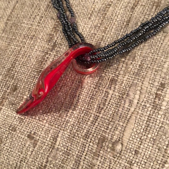Fire-Blown Art Glass Pendant Necklace Red - Picture 4 of 10
